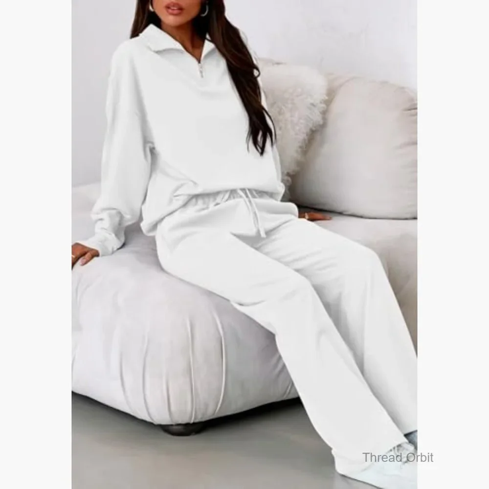 Loose Fit Quarter Zip Sweatshirt and Straight Leg Pants Set - Picture 5 of 7